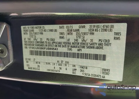 2015 Ford Escape Se from USA, damaged, VIN 1FMCU0G90FUB89543